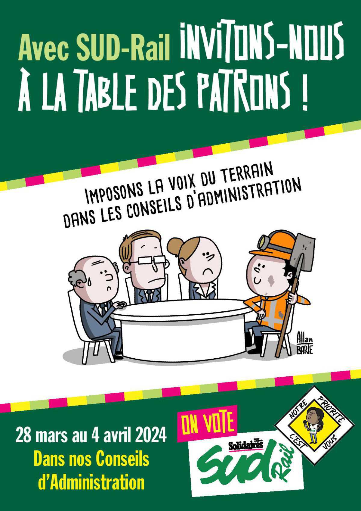 Eléctions CA:"Avec SUD-Rail, invitons-nous à la table des patrons !"