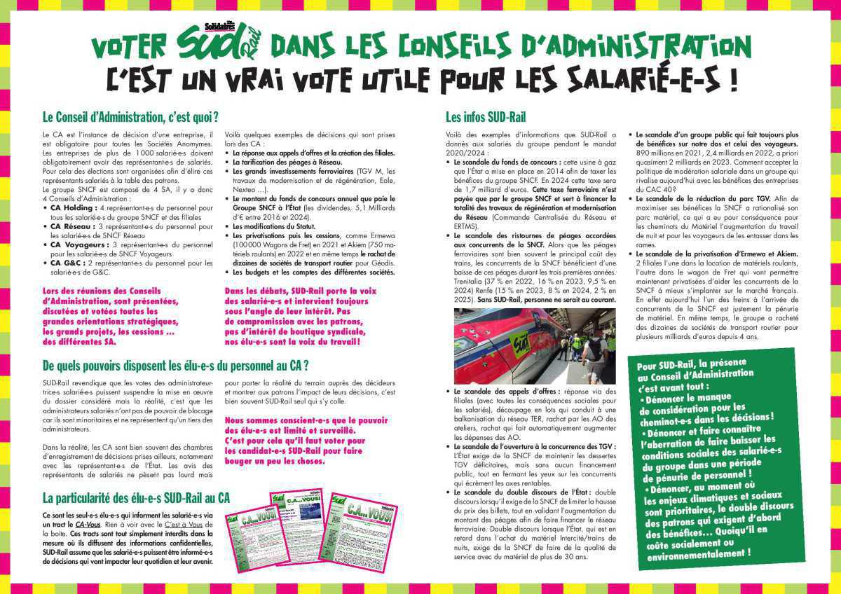 VOTER SUD-Rail DANS LES CONSEILS D’ADMINISTRATION C’EST UN VRAI VOTE UTILE POUR LES SALARIÉ-E-S ! VOTER SUD-Rail DANS LES CONSEILS D’ADMINISTRATION C’EST UN VRAI VOTE UTILE POUR LES SALARIÉ-E-S !