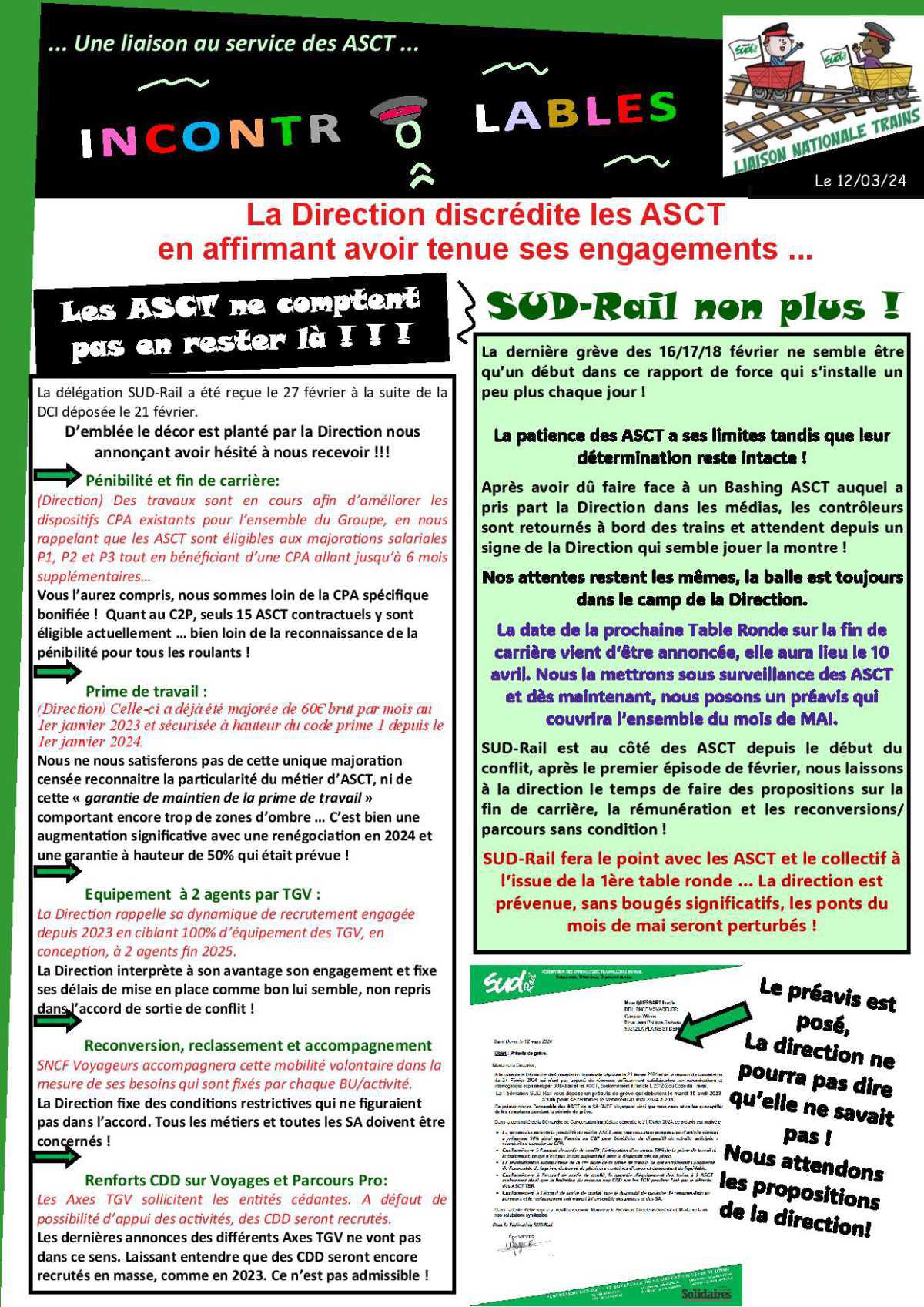 La Direction discrédite les ASCT en affirmant avoir tenue ses engagements ...