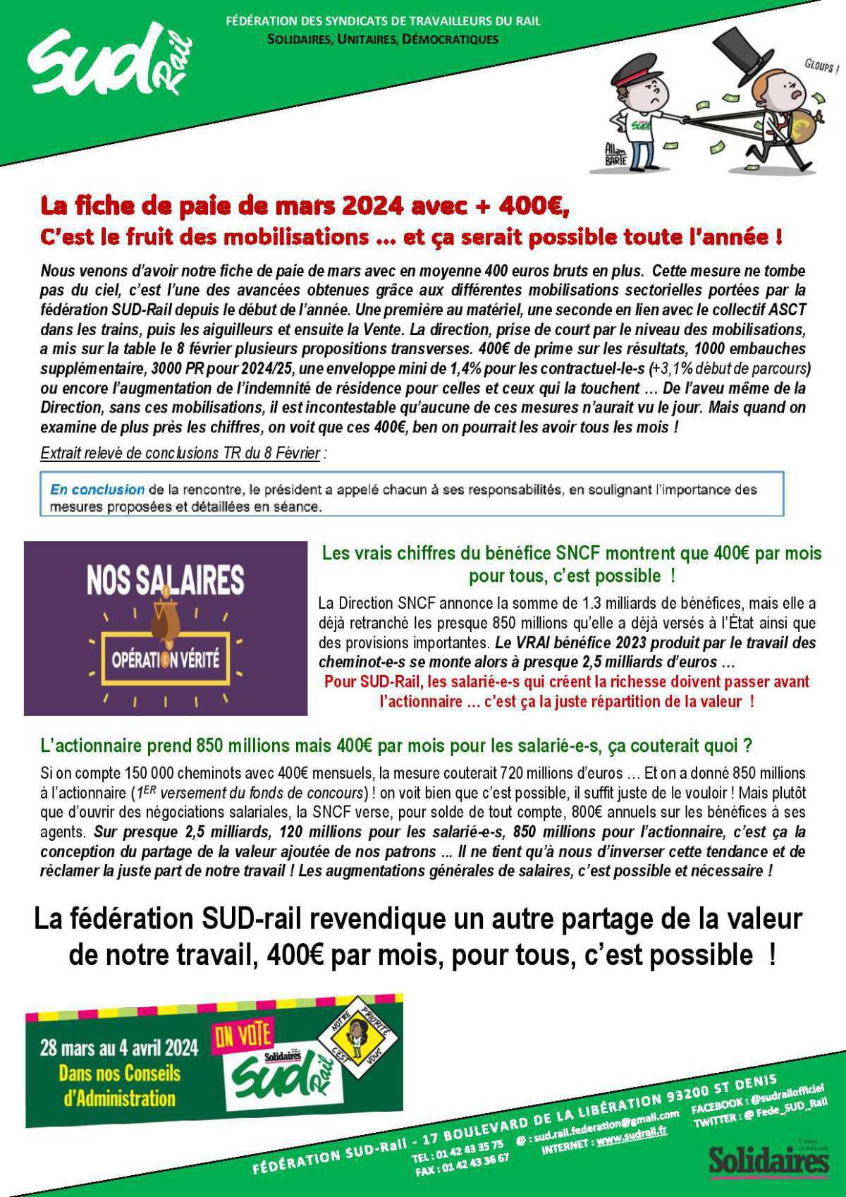 La fiche de paie de mars 2024 avec + 400€, C’est le fruit des mobilisations … et ça serait possible toute l’année ! La fiche de paie de mars 2024 avec + 400€, C’est le fruit des mobilisations … et ça serait possible toute l’année !