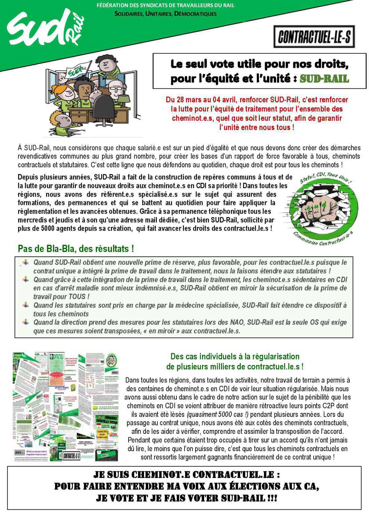 Du 28 mars au 04 avril, renforcer SUD-Rail, c’est renforcer la lutte pour l’équité de traitement pour l’ensemble des cheminot.e.s, quel que soit leur statut, afin de garantir l’unité entre nous tous ! Du 28 mars au 04 avril, renforcer SUD-Rail, c’est renforcer la lutte pour l’équité de traitement pour l’ensemble des cheminot.e.s, quel que soit leur statut, afin de garantir l’unité entre nous tous !