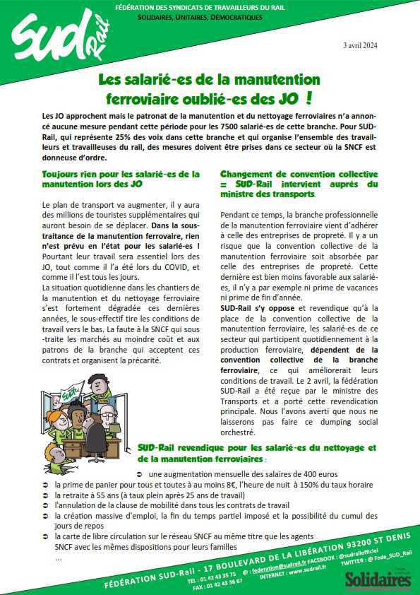 Les salarié-es de la manutention ferroviaire oublié-es des JO ! Les salarié-es de la manutention ferroviaire oublié-es des JO !