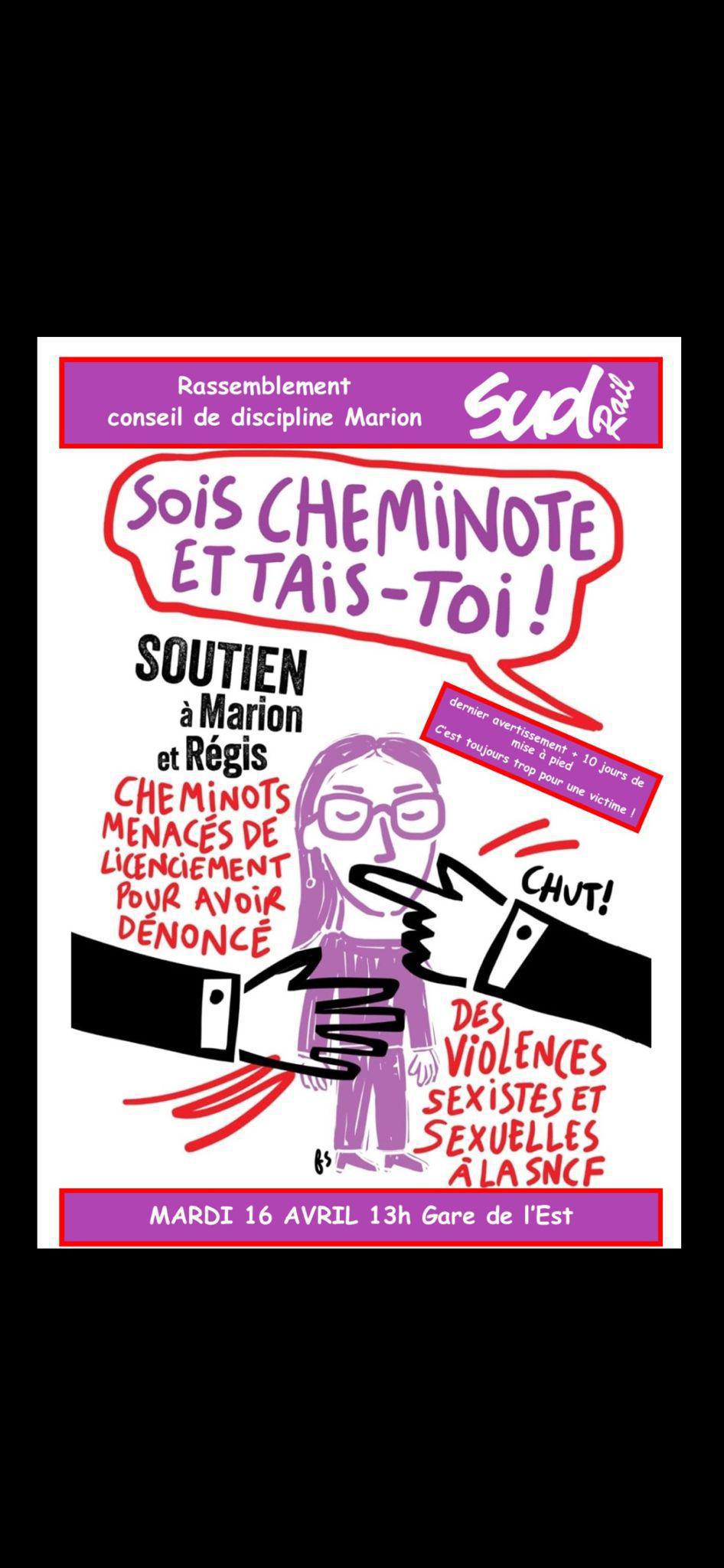 16 avril à 14H rassemblement pour Marion en face de la gare de Paris Est 16 avril à 14H rassemblement pour Marion en face de la gare de Paris Est