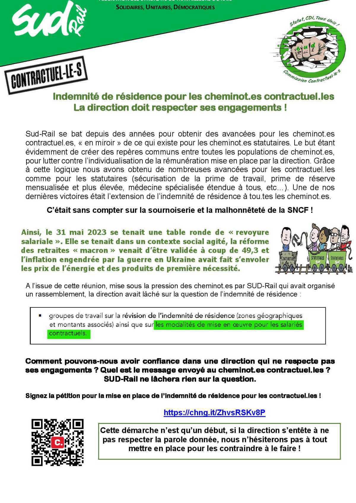 Indemnité de résidence pour les cheminot.es contractuel.les La direction doit respecter ses engagements ! Indemnité de résidence pour les cheminot.es contractuel.les La direction doit respecter ses engagements !