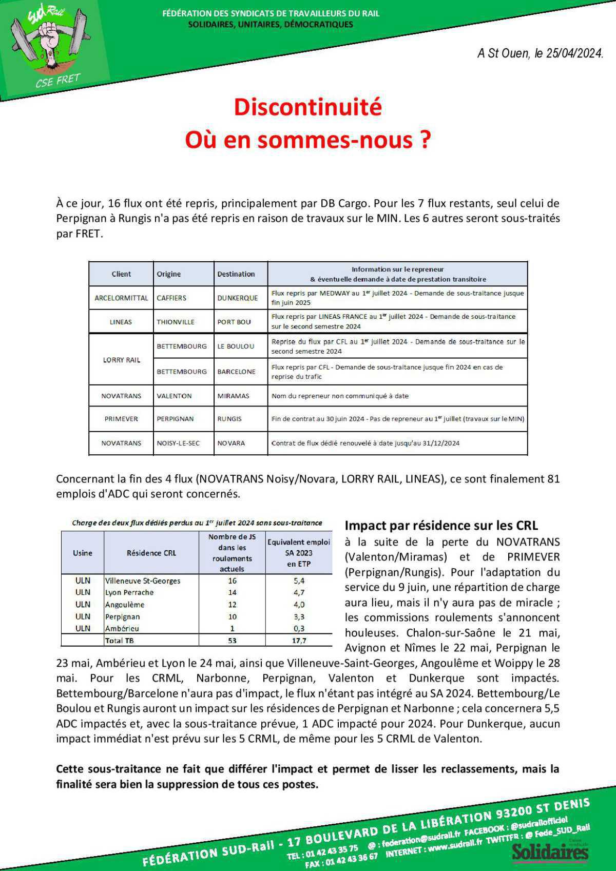 FRET SNCF:Discontinuité Où en sommes-nous ? FRET SNCF:Discontinuité Où en sommes-nous ?