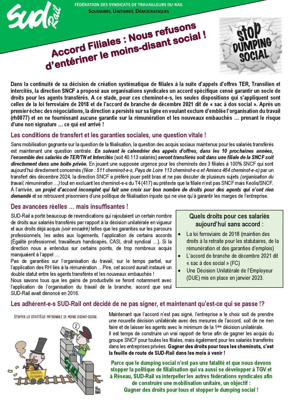 Accord filiales : nous refusons d'entériner le moins-disant social ! Accord filiales : nous refusons d'entériner le moins-disant social !