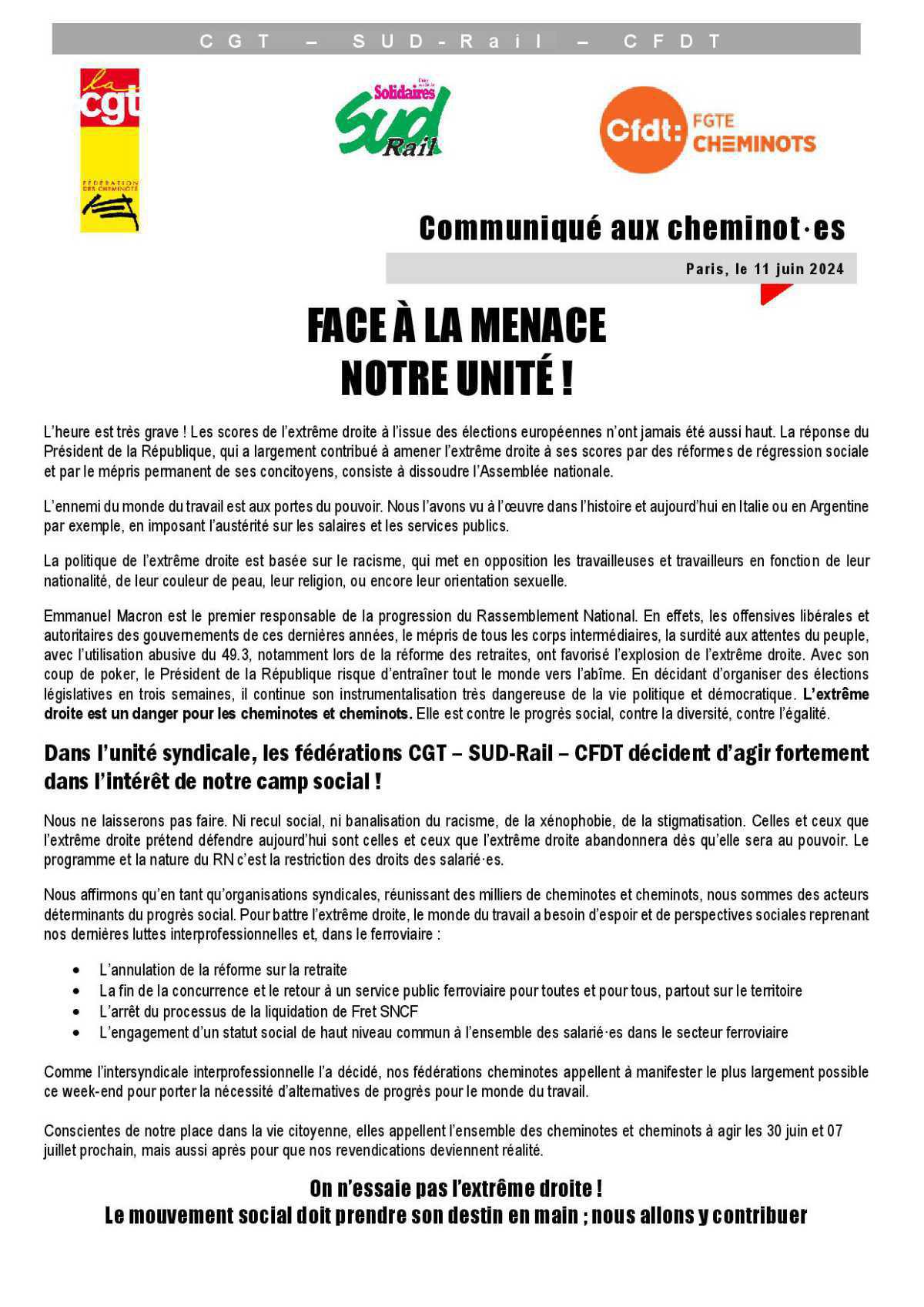 FACE À LA MENACE NOTRE UNITÉ ! FACE À LA MENACE NOTRE UNITÉ !
