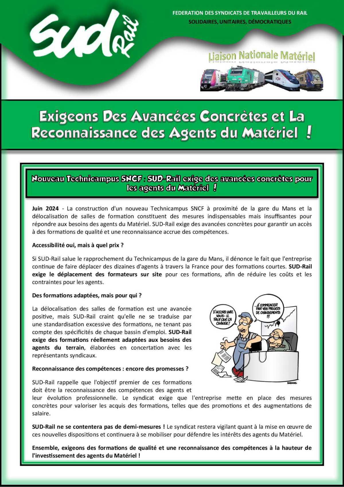 Exigeons des avancées concrêtes et la reconnaissance des agents du matériel !