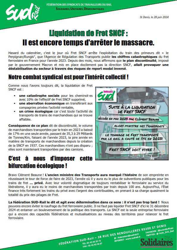 Liquidation de Fret SNCF : Il est encore temps d'arrêter le massacre. Liquidation de Fret SNCF : Il est encore temps d'arrêter le massacre.