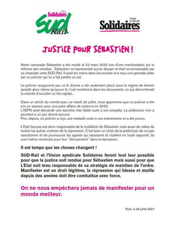 JUSTICE POUR SEBASTIEN ! JUSTICE POUR SEBASTIEN !