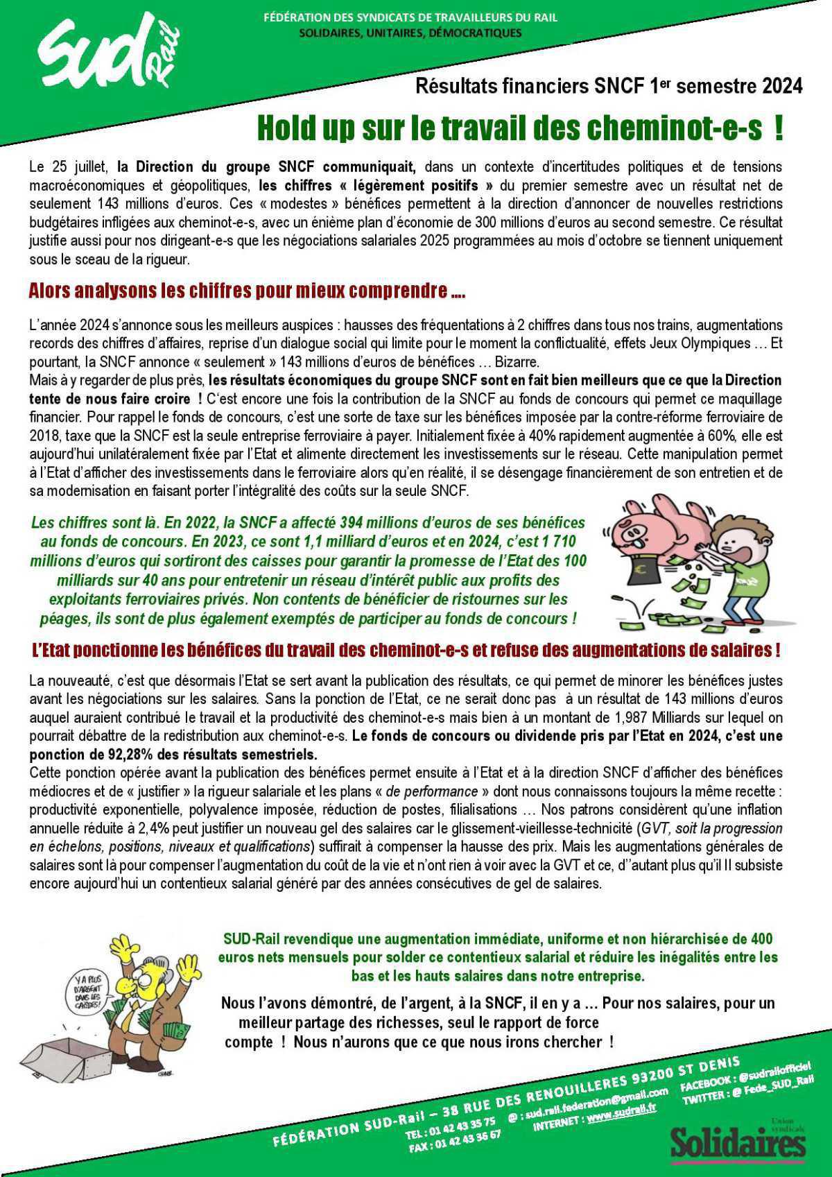 Résultats financiers SNCF 1er semestre 2024 Hold up sur le travail des cheminot-e-s ! Résultats financiers SNCF 1er semestre 2024 Hold up sur le travail des cheminot-e-s !