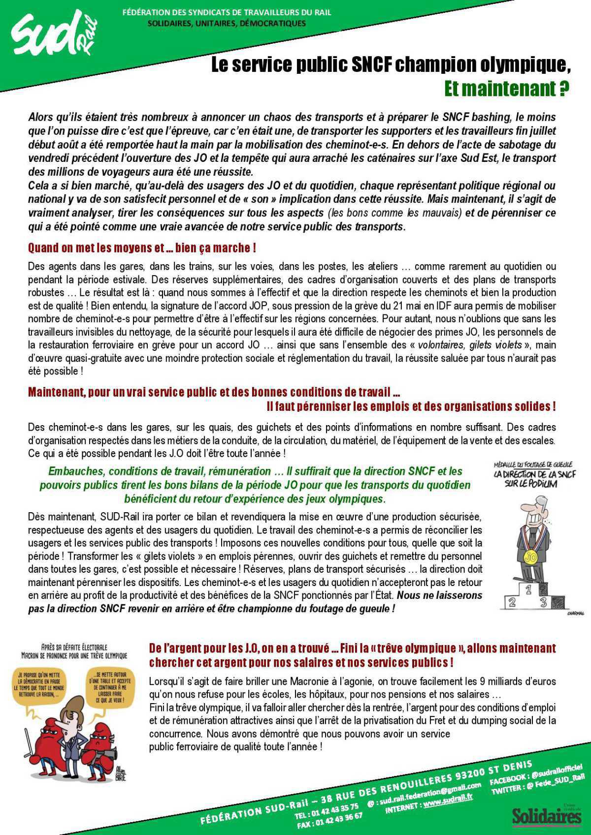 Le service public SNCF champion olympique, Et maintenant ? Le service public SNCF champion olympique, Et maintenant ?