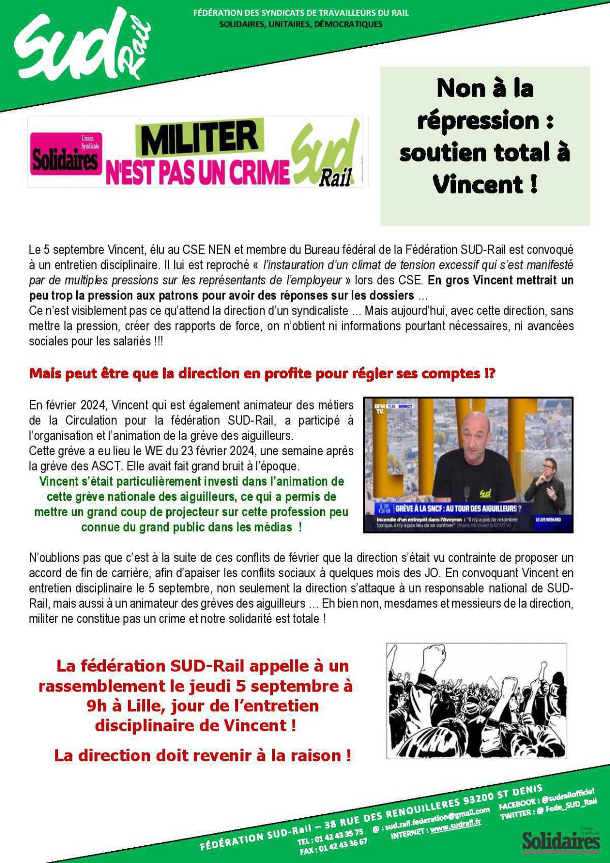 Non à la répression : soutien total à Vincent ! Non à la répression : soutien total à Vincent !