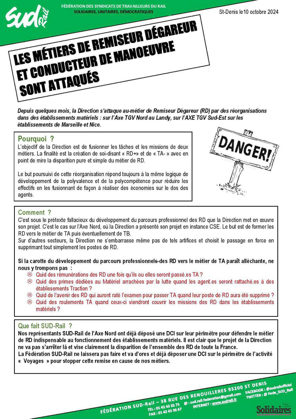 Les métiers de remiseur dégareur et conducteur de manoeuvre sont attaqués ! Les métiers de remiseur dégareur et conducteur de manoeuvre sont attaqués !