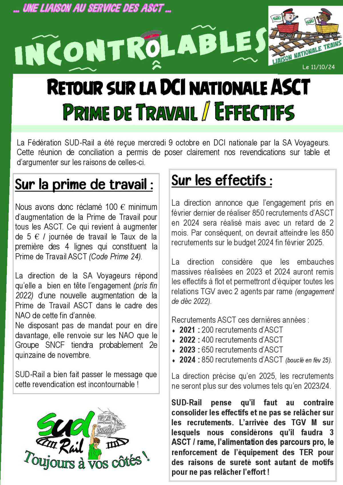 Retour sur la DCI nationale ASCT sur les primes de travail et les effectifs