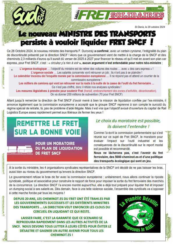 Le nouveau ministre des transports persiste à vouloir liquider FRET SNCF ! Le nouveau ministre des transports persiste à vouloir liquider FRET SNCF !