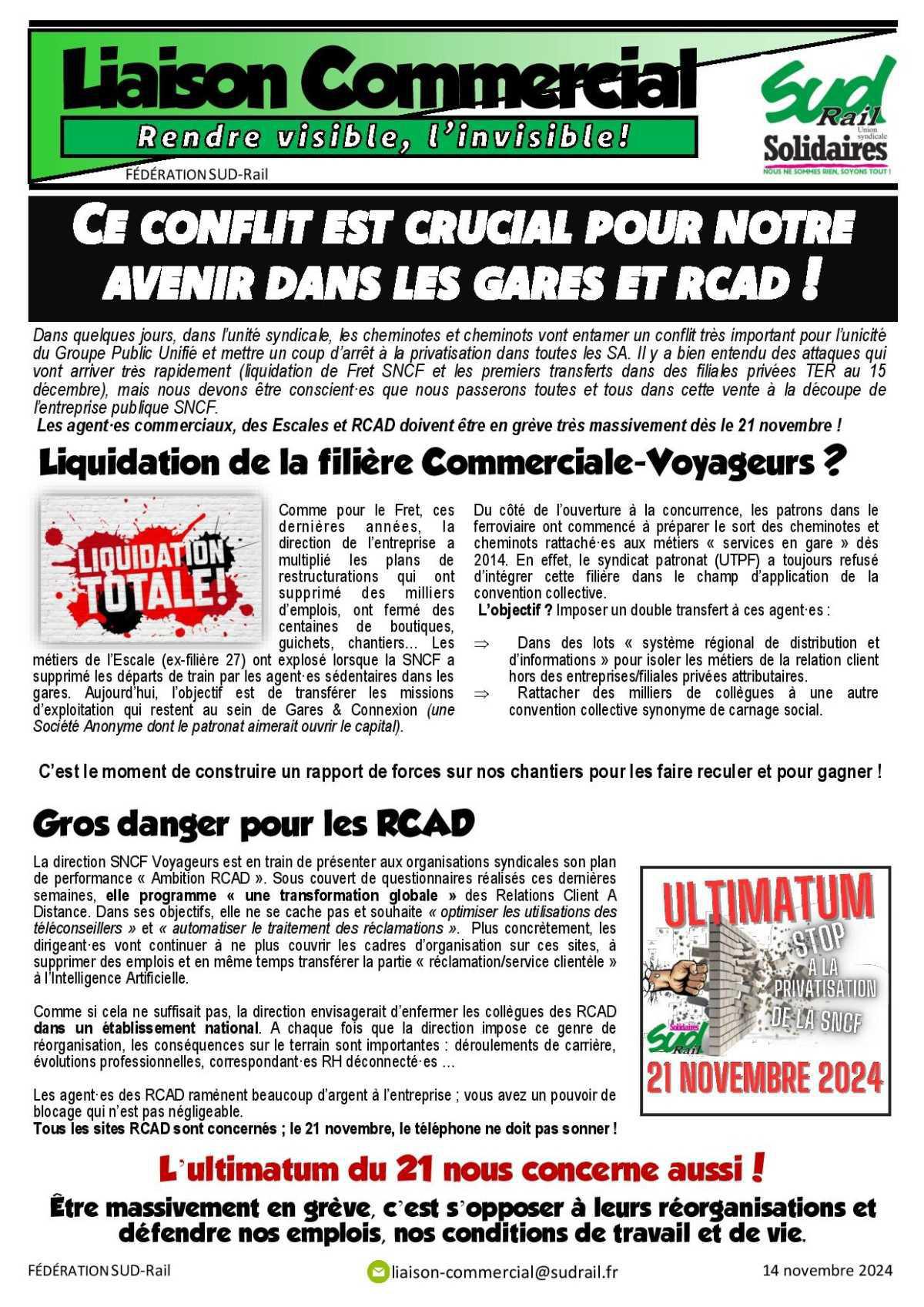 CE CONFLIT EST CRUCIAL POUR NOTRE AVENIR DANS LES GARES ET RCAD ! CE CONFLIT EST CRUCIAL POUR NOTRE AVENIR DANS LES GARES ET RCAD !