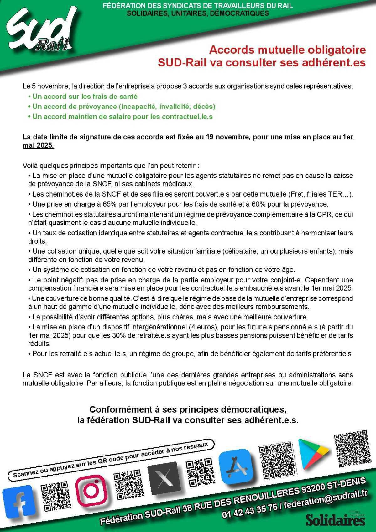 Accords mutuelle obligatoire SUD-Rail va consulter ses adhérent.es Accords mutuelle obligatoire SUD-Rail va consulter ses adhérent.es