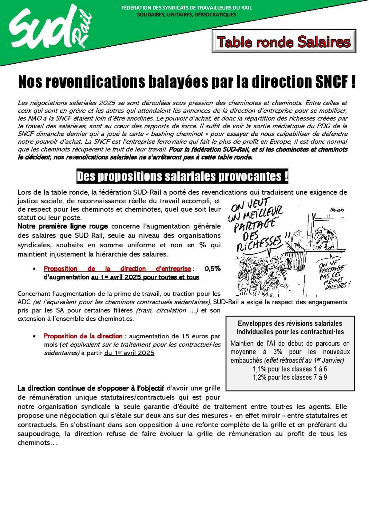 Table ronde "salaires":Nos revendications balayées par la direction SNCF !