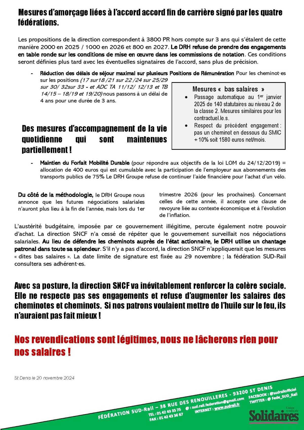 Table ronde "salaires":Nos revendications balayées par la direction SNCF !