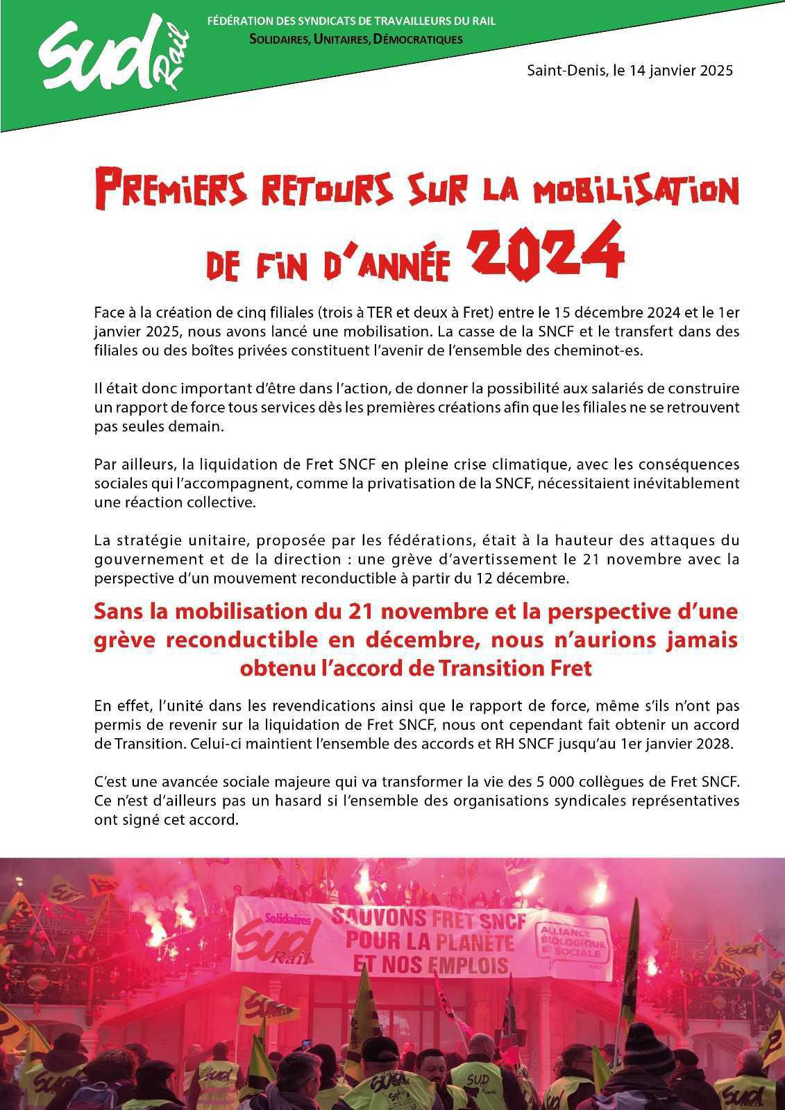 Premiers retours sur la mobilisation de fin d’année 2024 Premiers retours sur la mobilisation de fin d’année 2024