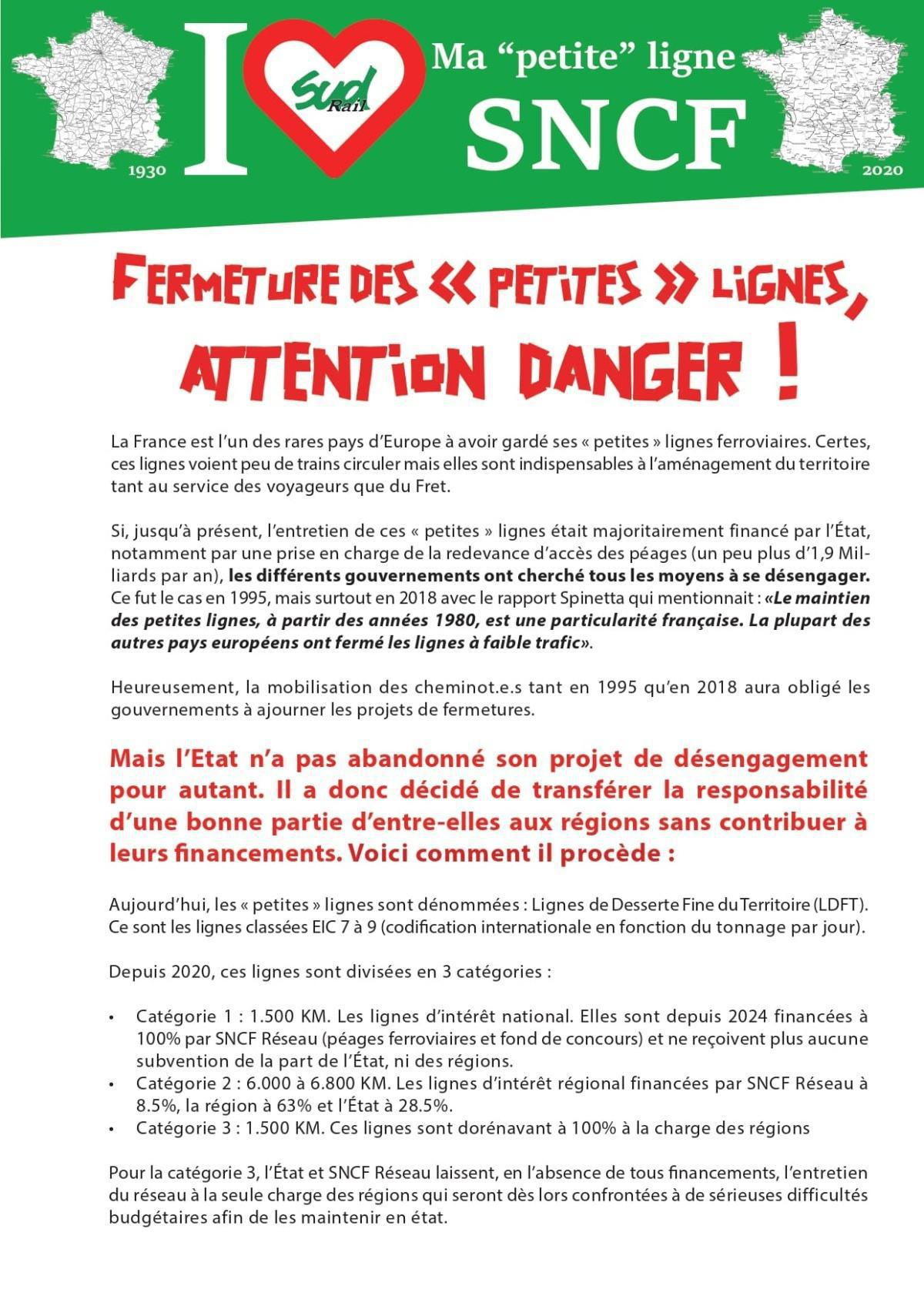 Fermeture des « petites » lignes, attention danger ! Fermeture des « petites » lignes, attention danger !