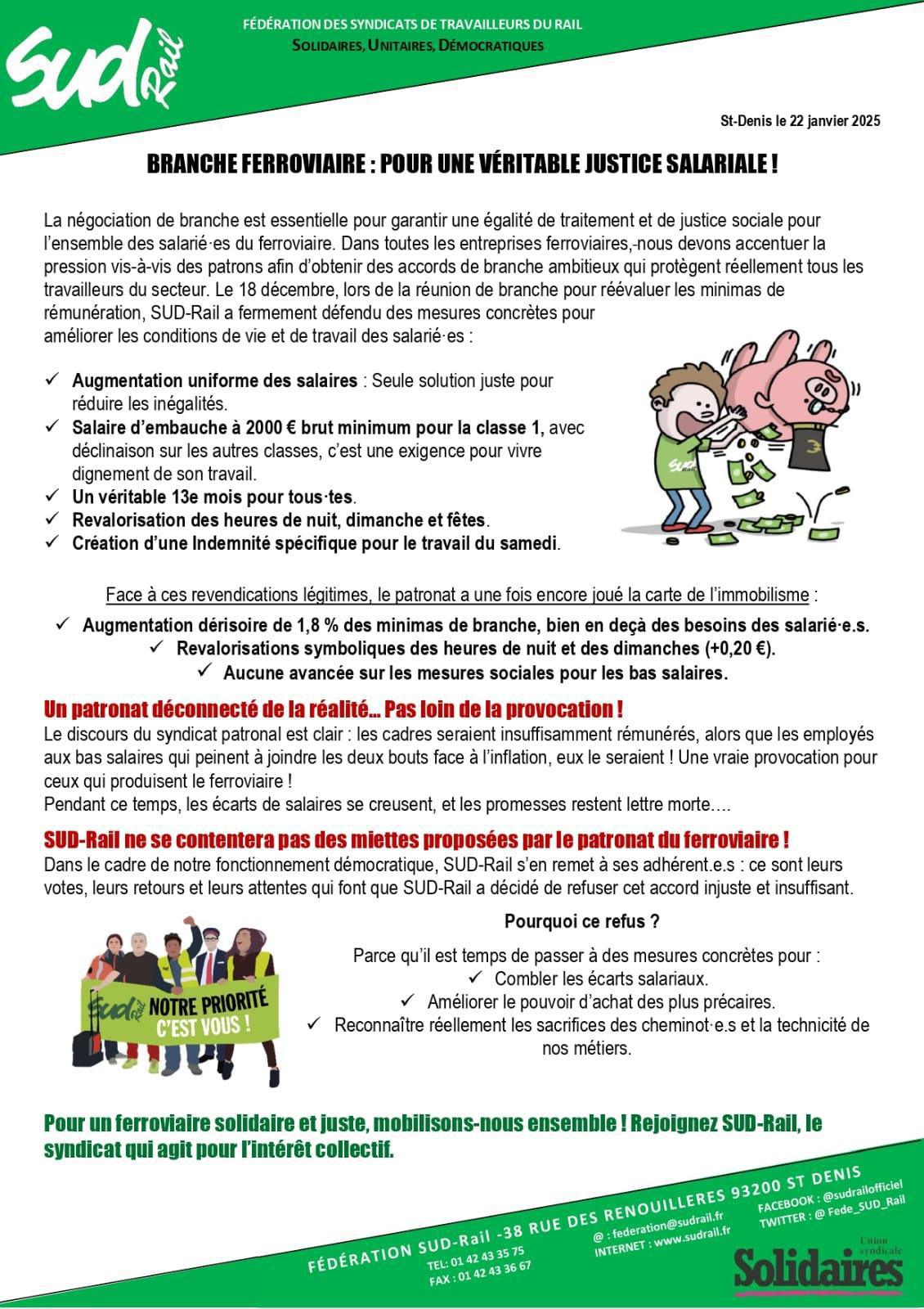 BRANCHE FERROVIAIRE : POUR UNE VÉRITABLE JUSTICE SALARIALE ! BRANCHE FERROVIAIRE : POUR UNE VÉRITABLE JUSTICE SALARIALE !