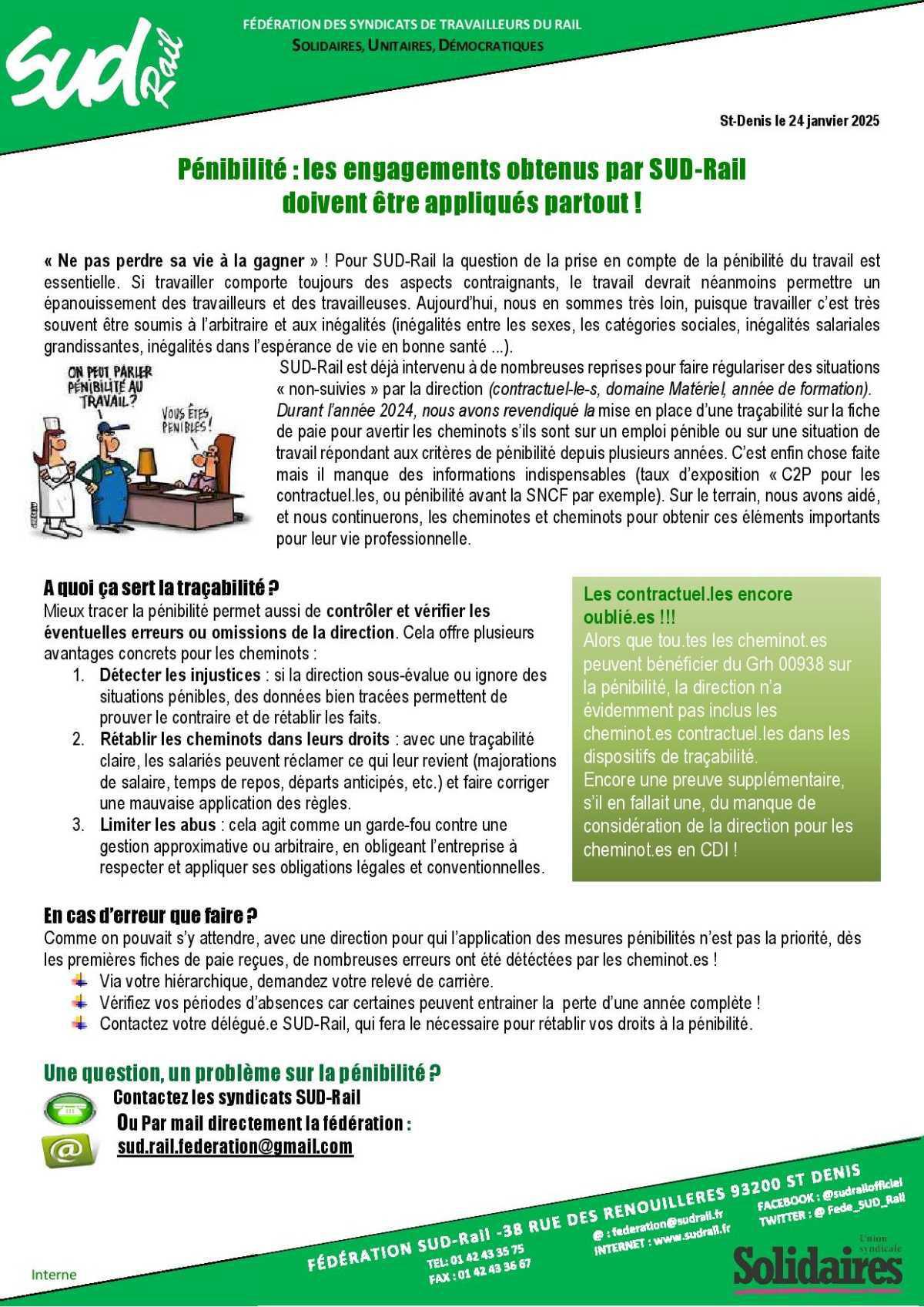 Pénibilité : les engagements obtenus par SUD-Rail doivent être appliqués partout ! Pénibilité : les engagements obtenus par SUD-Rail doivent être appliqués partout !