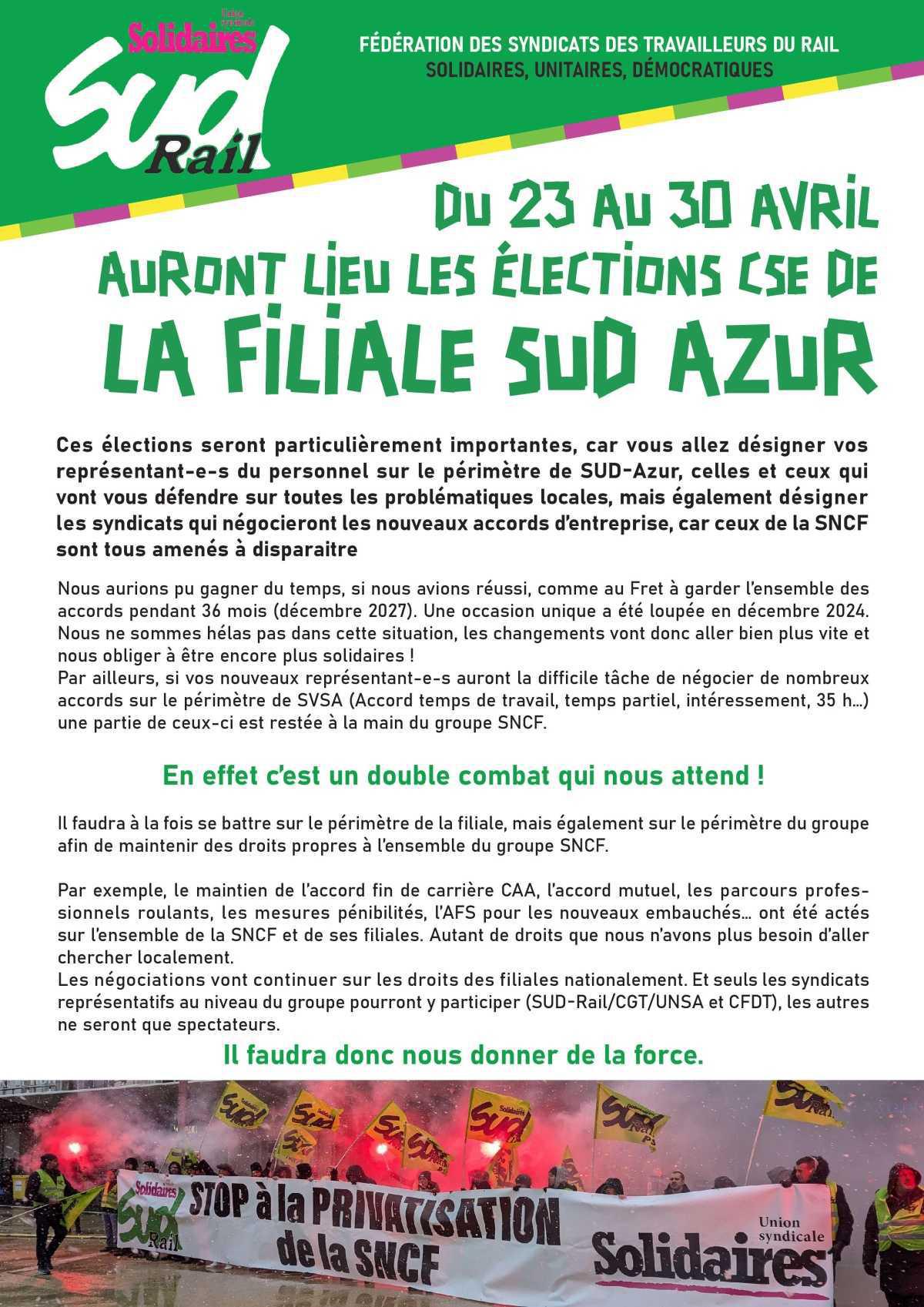 DU 23 AU 30 AVRIL AURONT LIEU LES ÉLECTIONS CSE DE LA FILIALE SUD AZUR DU 23 AU 30 AVRIL AURONT LIEU LES ÉLECTIONS CSE DE LA FILIALE SUD AZUR