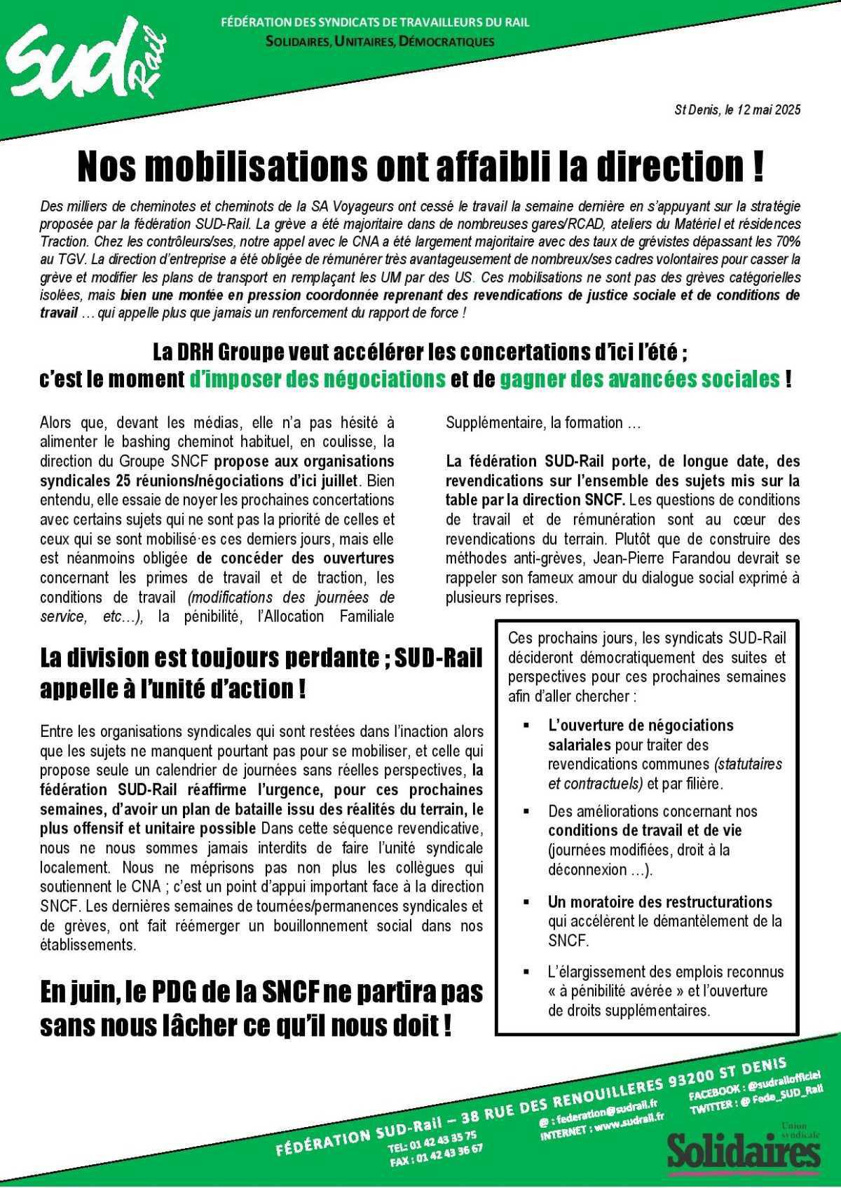 Nos mobilisations ont affaibli la direction !