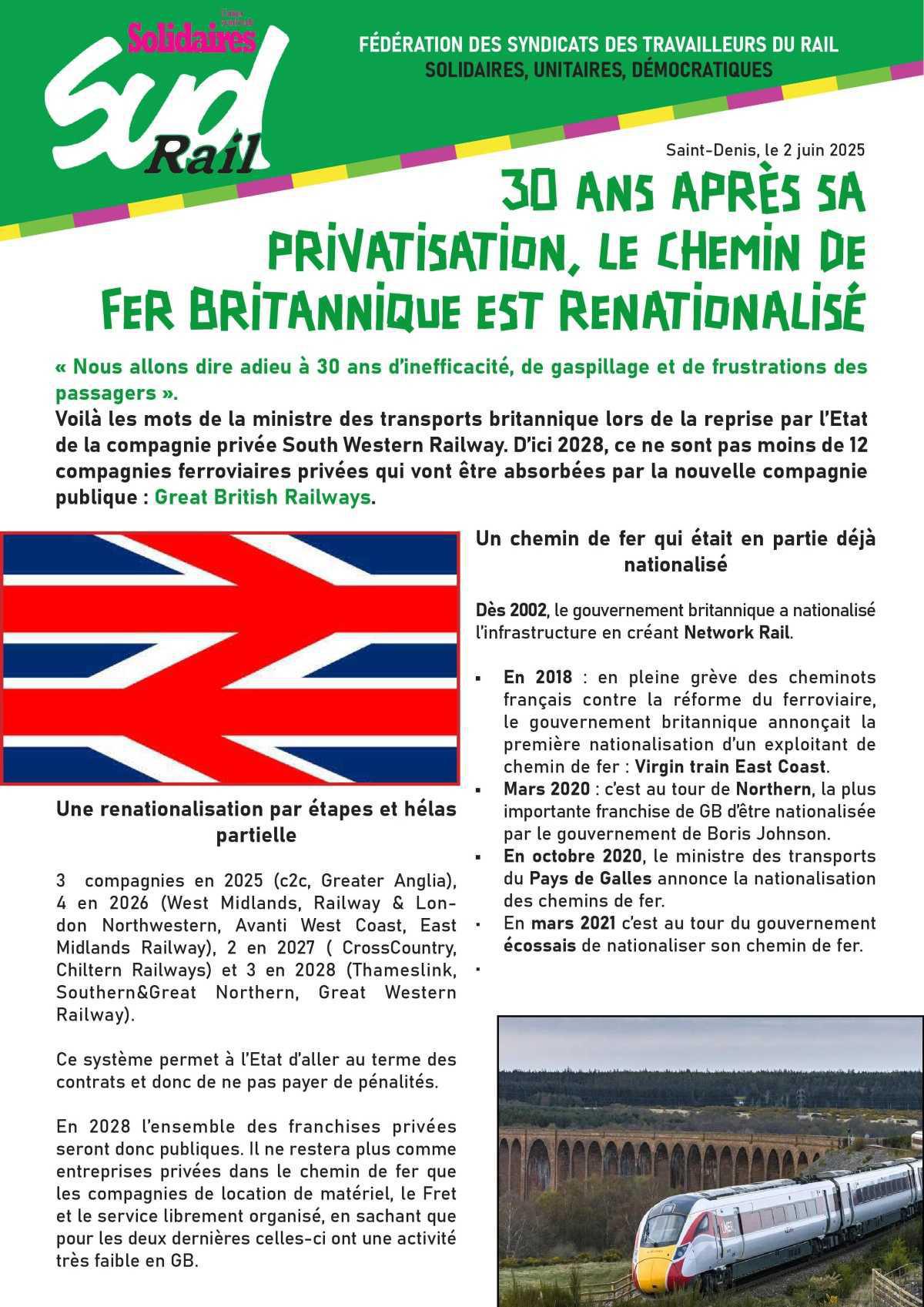 30 ANS APRÈS SA PRIVATISATION, LE CHEMIN DE FER BRITANNIQUE EST RENATIONALISÉ