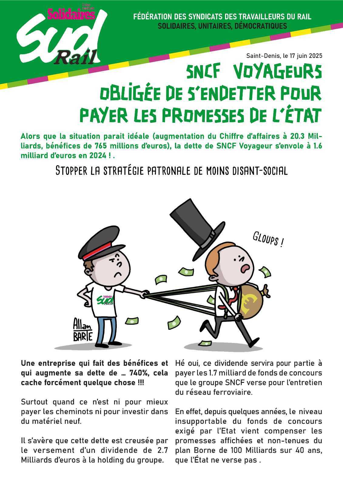SNCF Voyageurs obligée de s'endetter pour payer les promesses de l’état!