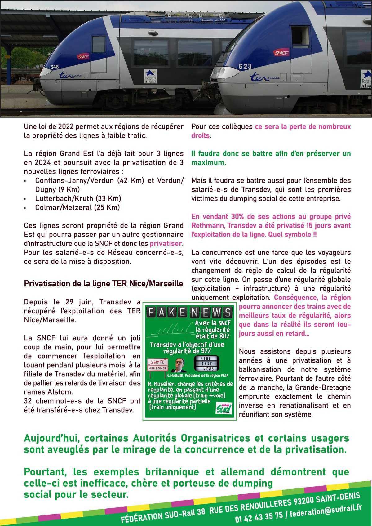 QUAND LA CONCURRENCE AVANCE, LE SERVICE PUBLIC RECULE Le mois de juin 2025 est marqué par une accélération de la privatisation et de la casse de l’outil public ferroviaire. QUAND LA CONCURRENCE AVANCE, LE SERVICE PUBLIC RECULE Le mois de juin 2025 est marqué par une accélération de la privatisation et de la casse de l’outil public ferroviaire.
