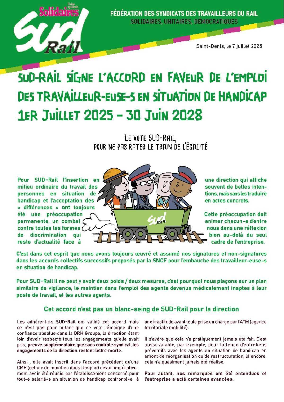 SUD-RAIL SIGNE L’ACCORD EN FAVEUR DE L’EMPLOI DES TRAVAILLEUR-EUSE-S EN SITUATION DE HANDICAP 