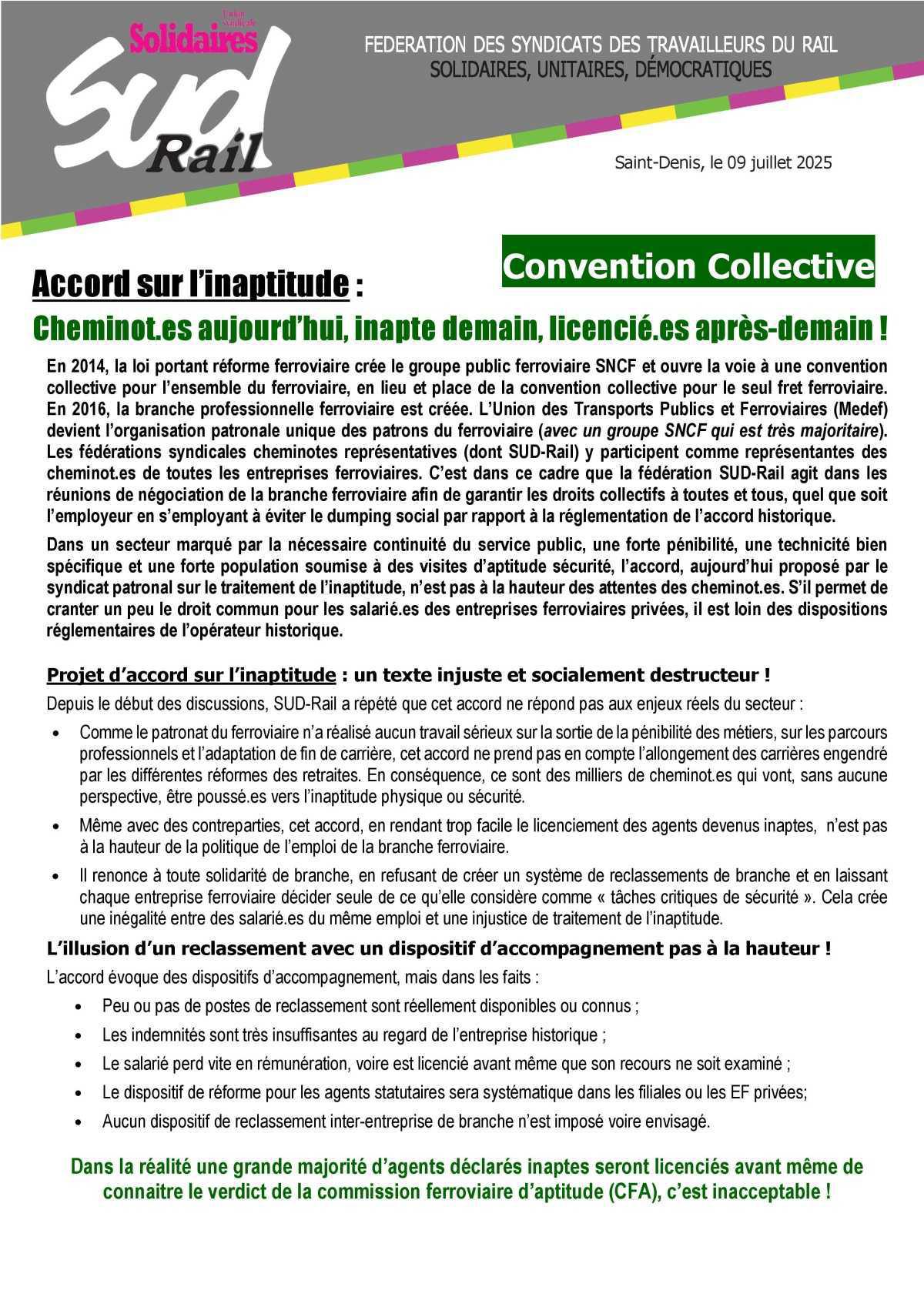 Accord de branche sur l’inaptitude : Cheminot.es aujourd’hui, inapte demain, licencié.es après-demain ! Accord de branche sur l’inaptitude : Cheminot.es aujourd’hui, inapte demain, licencié.es après-demain !