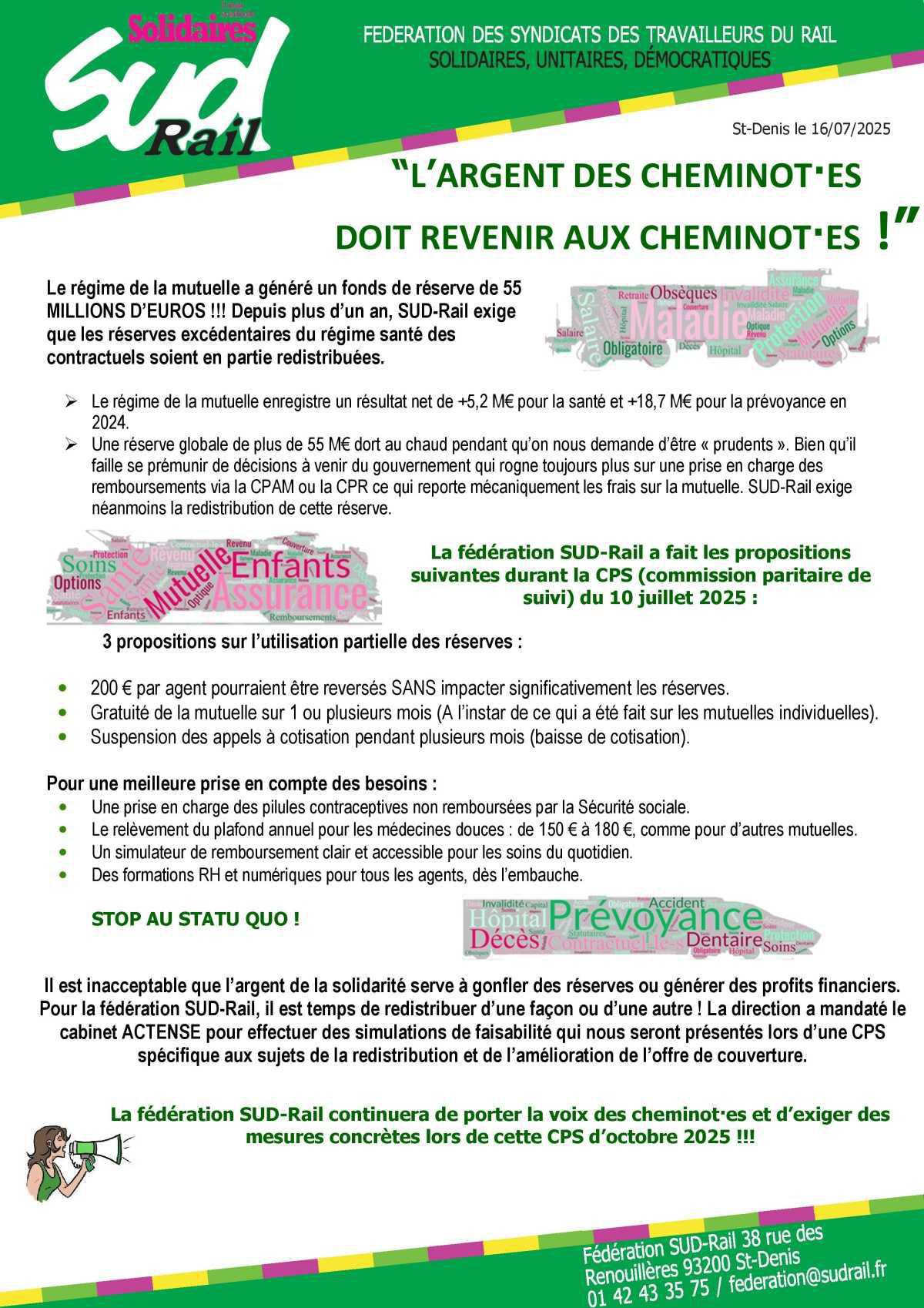 L’ARGENT DES CHEMINOT·ES DOIT REVENIR AUX CHEMINOT·ES !