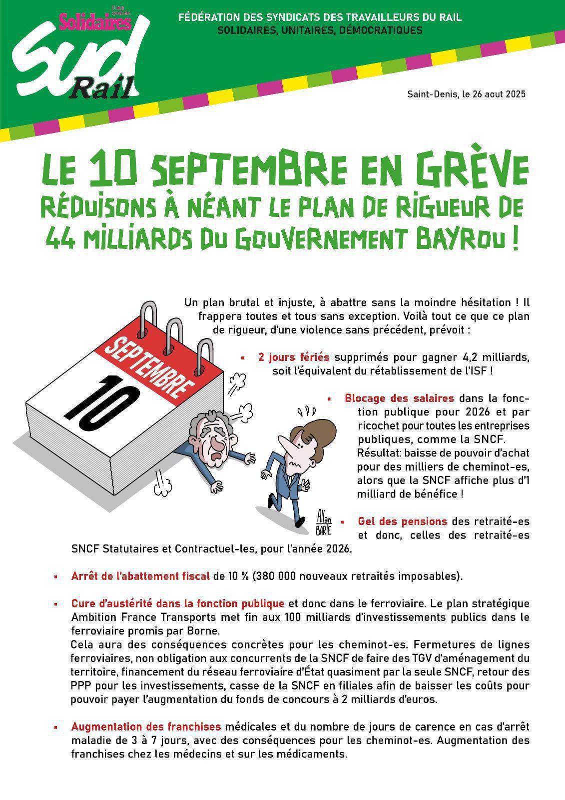 LE 10 SEPTEMBRE EN GRÈVE RÉDUISONS À NÉANT LE PLAN DE RIGUEUR DE 44 MILLIARDS DU GOUVERNEMENT BAYROU !
