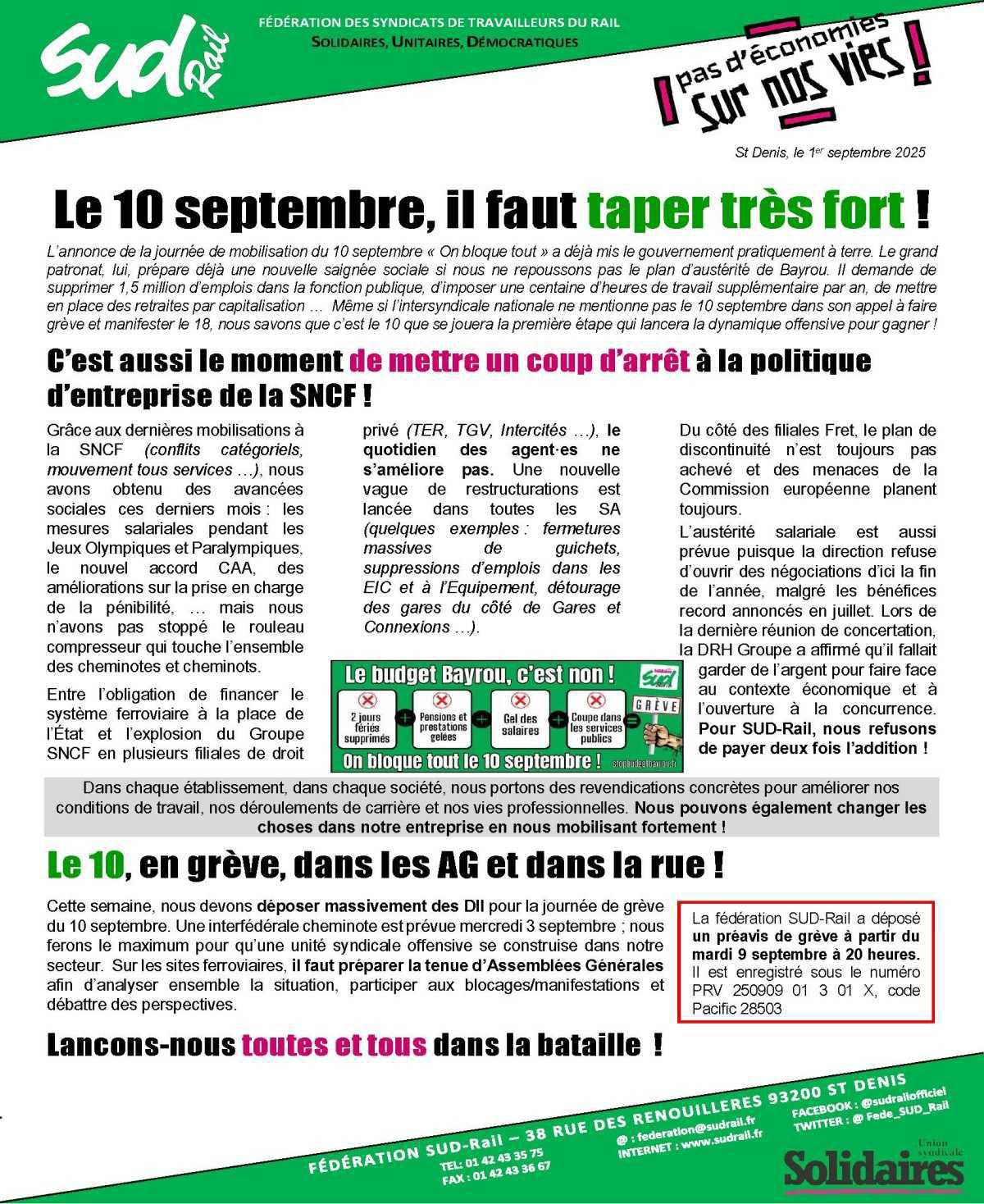 Le 10 septembre, il faut taper très fort !