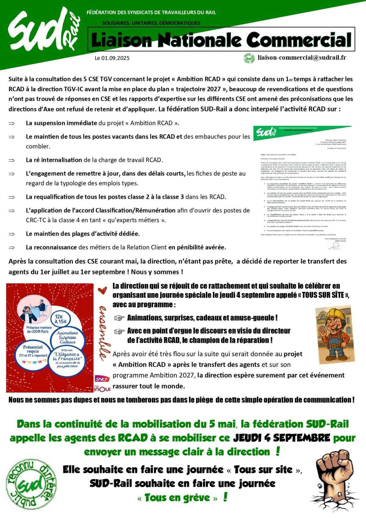 Tract Liaison C mobilisation le 4 septembre en RCAD