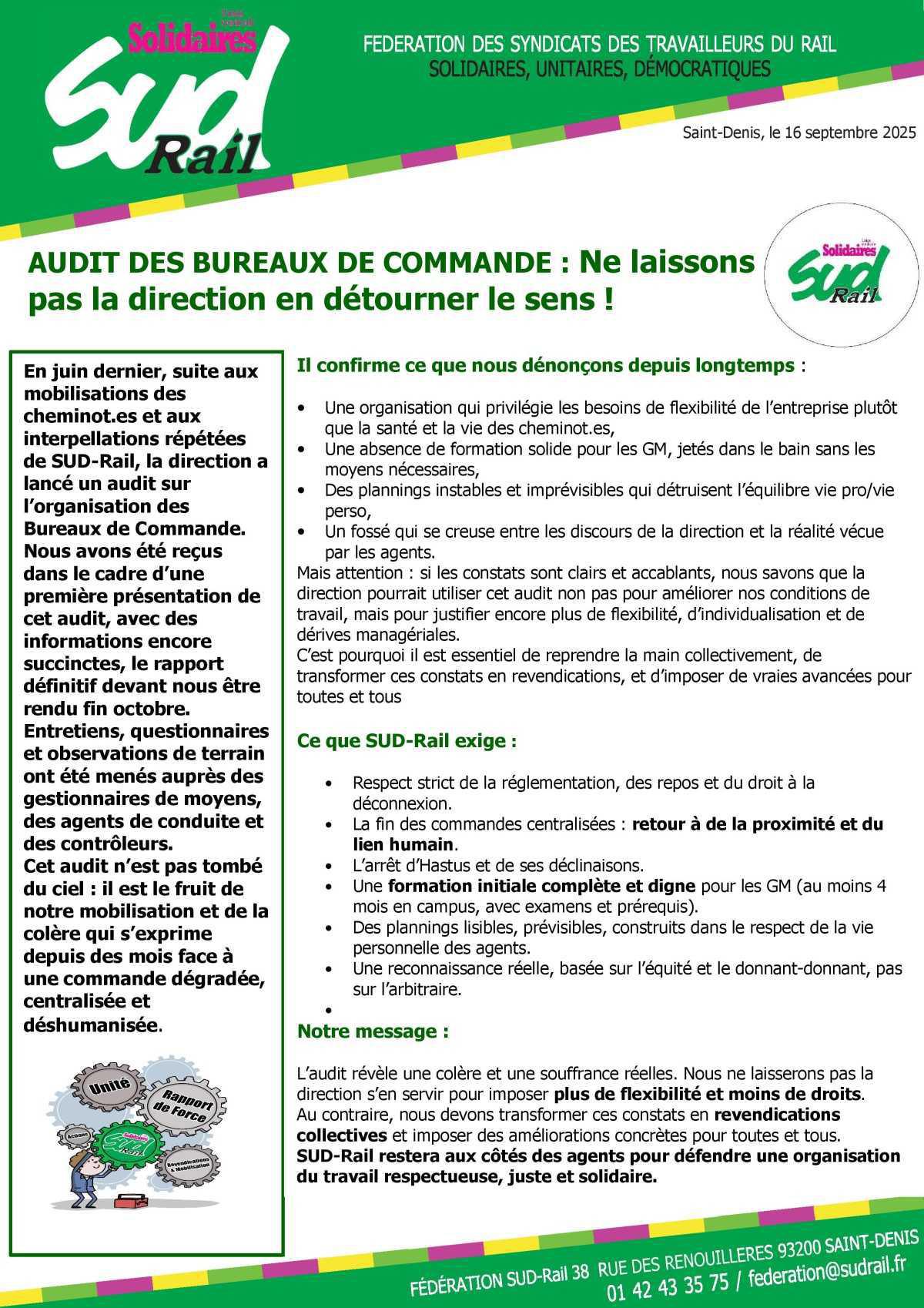 AUDIT DES BUREAUX DE COMMANDE : Ne laissons pas la direction en détourner le sens !en détourner le sens ! AUDIT DES BUREAUX DE COMMANDE : Ne laissons pas la direction en détourner le sens !en détourner le sens !