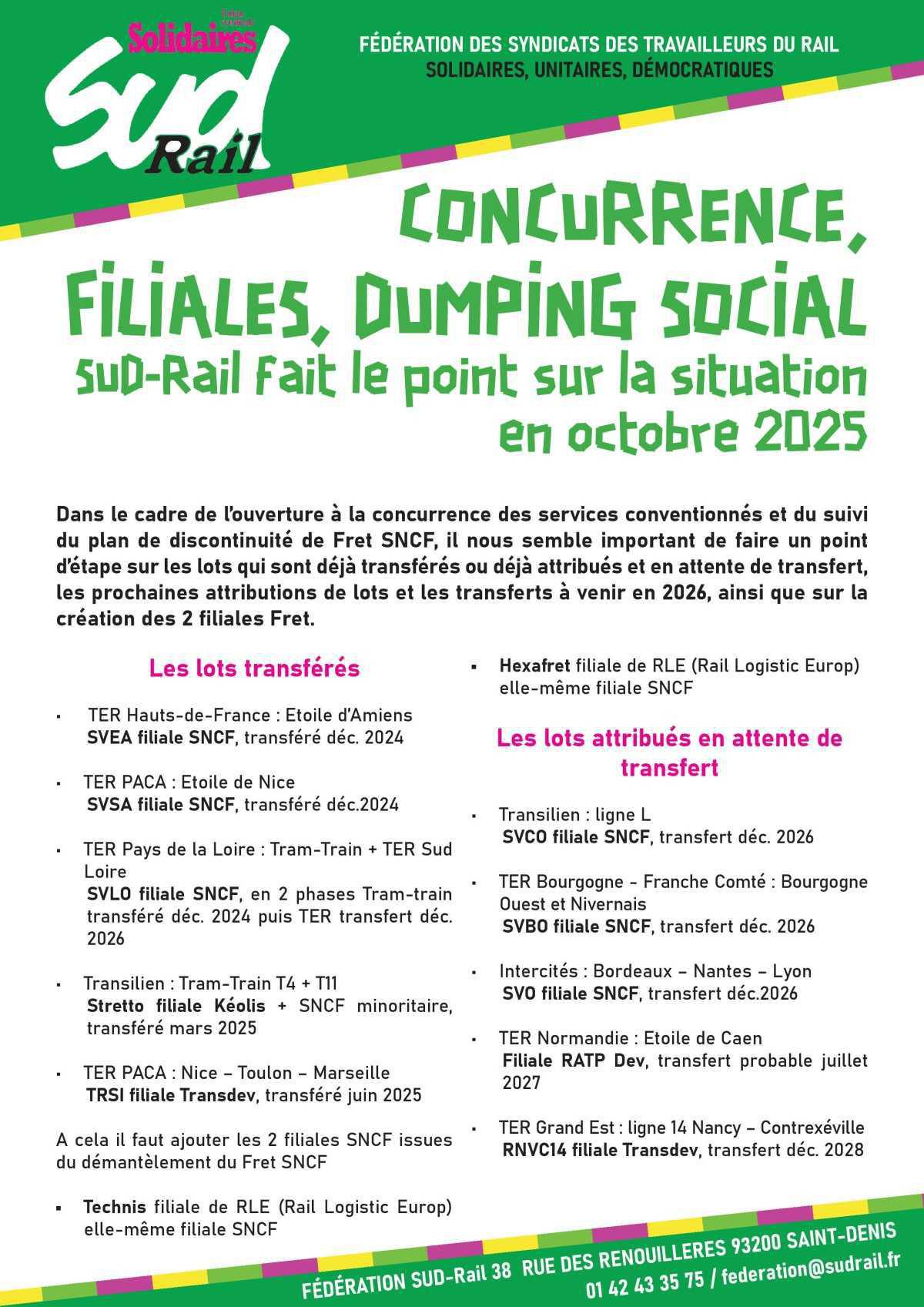 CONCURRENCE, FILIALES, DUMPING SOCIAL SUD-Rail fait le point sur la situation en octobre 2025 CONCURRENCE, FILIALES, DUMPING SOCIAL SUD-Rail fait le point sur la situation en octobre 2025