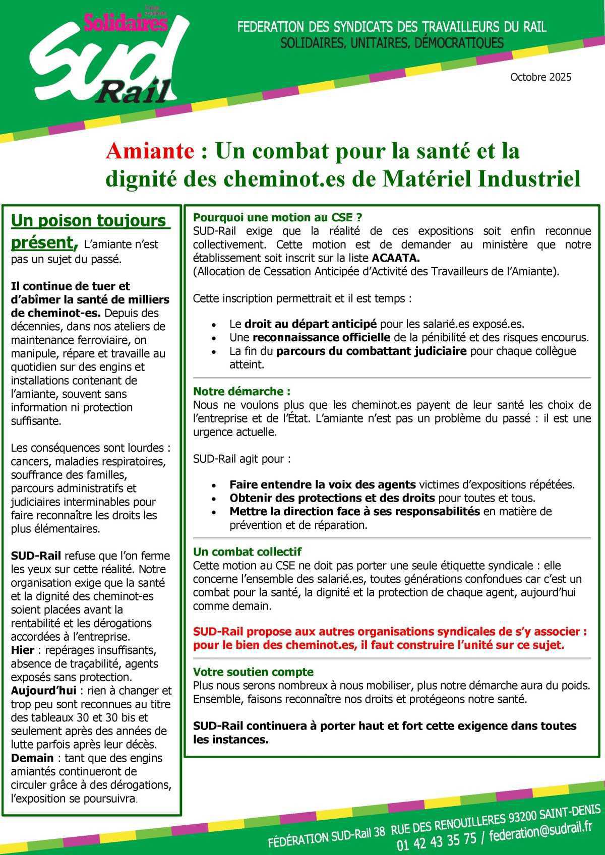 Amiante : Un combat pour la santé et la dignité des cheminot.es de Matériel Industriel Amiante : Un combat pour la santé et la dignité des cheminot.es de Matériel Industriel