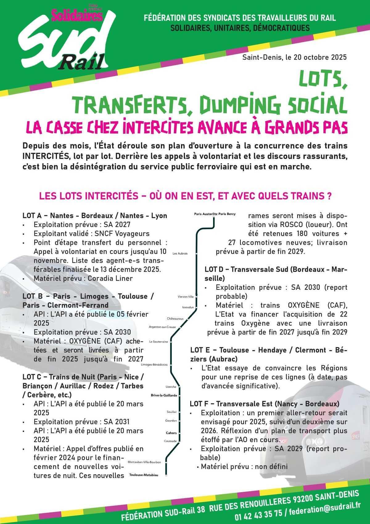 LOTS, TRANSFERTS, DUMPING SOCIAL LA CASSE CHEZ INTERCITES AVANCE À GRANDS PAS LOTS, TRANSFERTS, DUMPING SOCIAL LA CASSE CHEZ INTERCITES AVANCE À GRANDS PAS