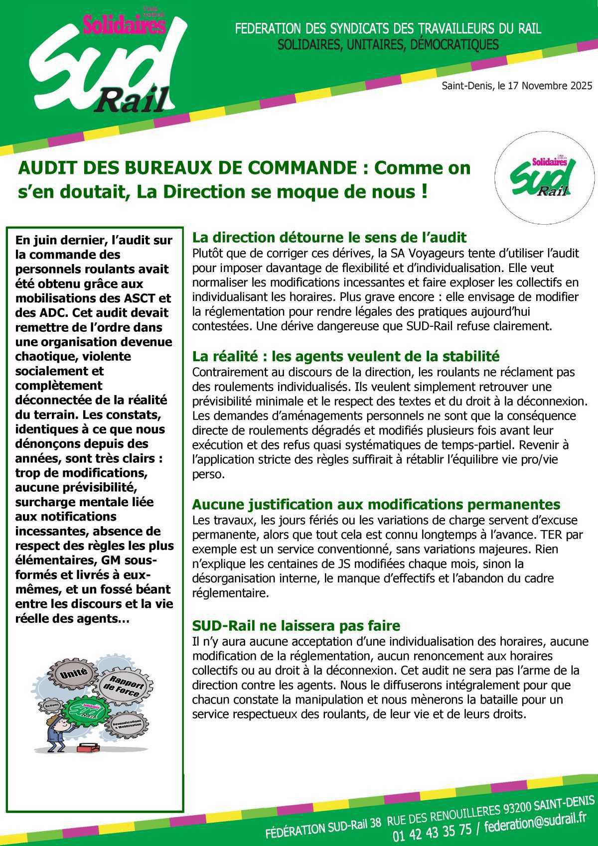 AUDIT DES BUREAUX DE COMMANDE : Comme on s’en doutait, La Direction se moque de nous ! AUDIT DES BUREAUX DE COMMANDE : Comme on s’en doutait, La Direction se moque de nous !