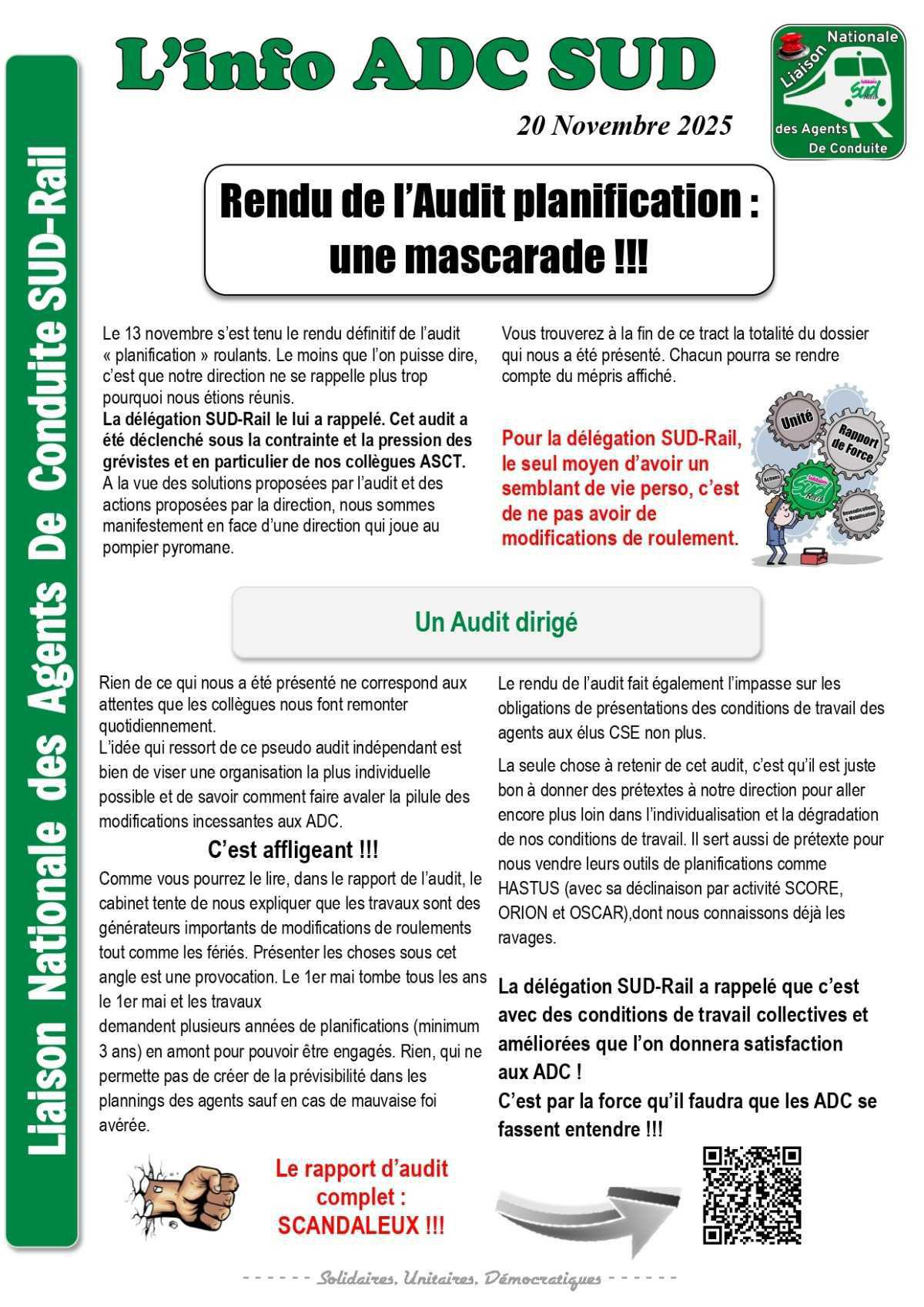L'info ADC Rendu de l’Audit planification : une mascarade !!! L'info ADC Rendu de l’Audit planification : une mascarade !!!