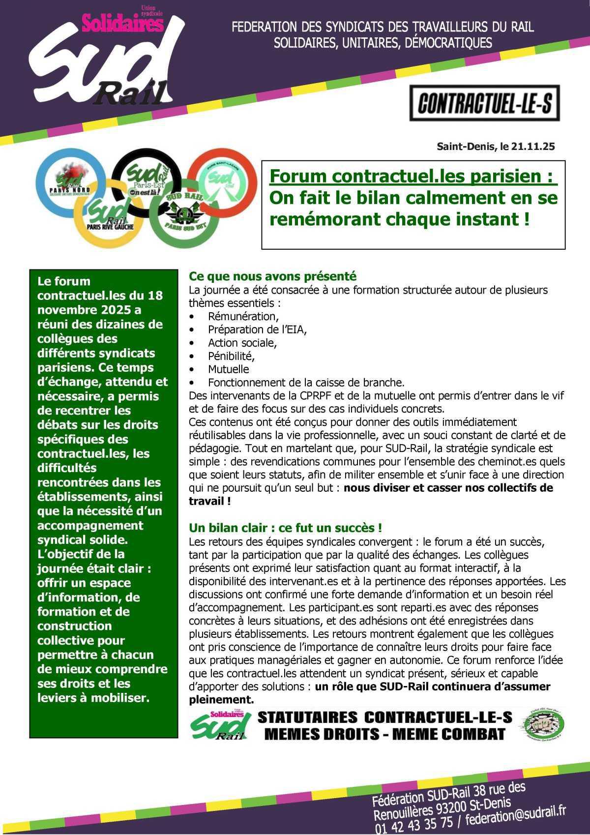 Forum contractuel.les parisien : On fait le bilan calmement en se remémorant chaque instant !