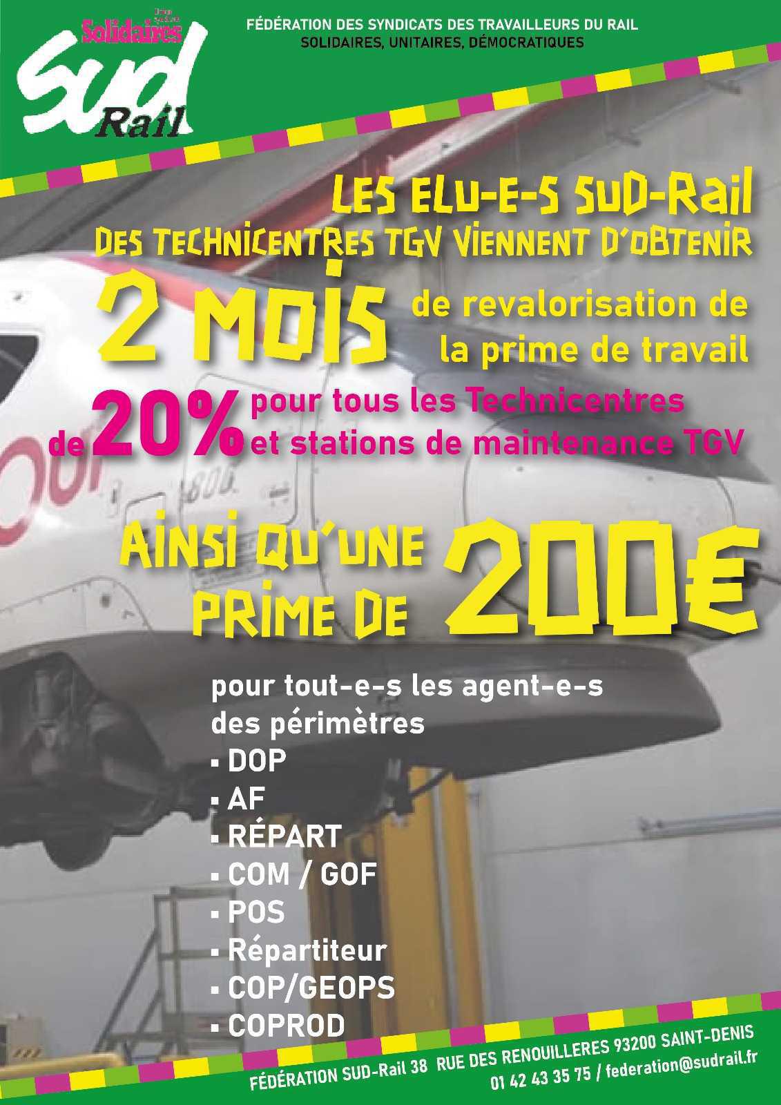 Nouvelle victoire SUD-Rail pour les agents des Technicentres TGV Nouvelle victoire SUD-Rail pour les agents des Technicentres TGV