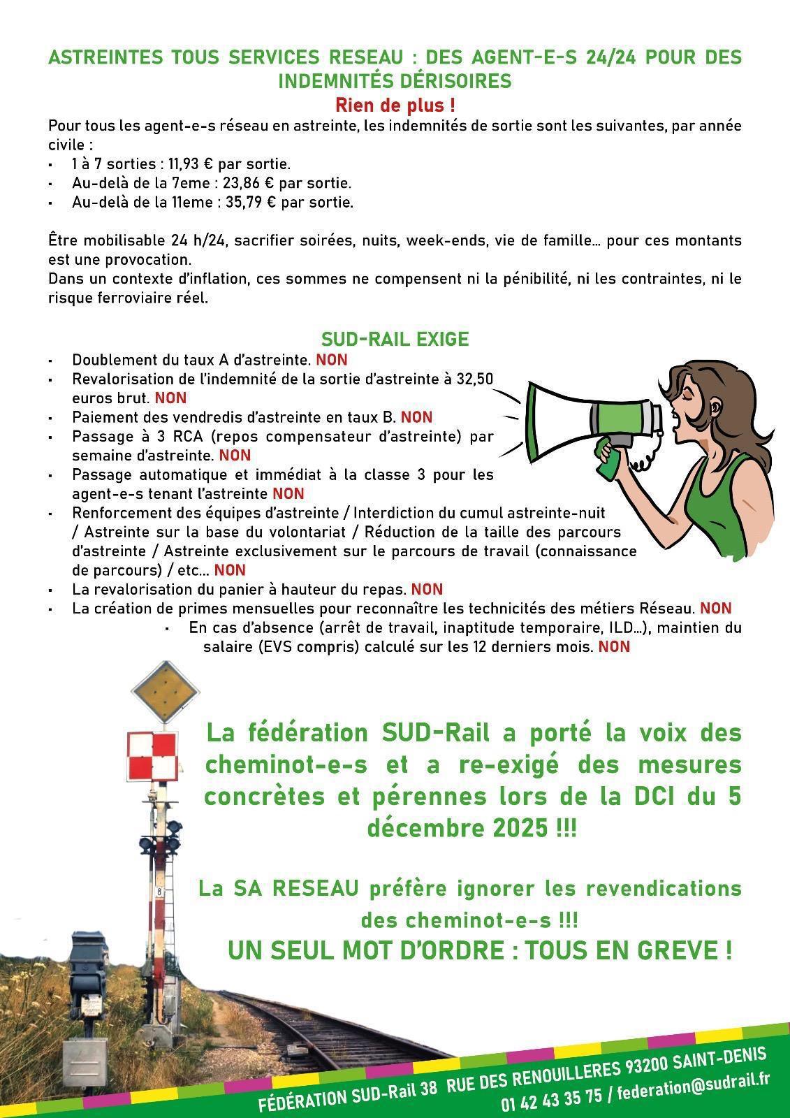 Les dernières annonce de la direction faisant suite à la DCI SUD‑Rail du 05 décembre 2025