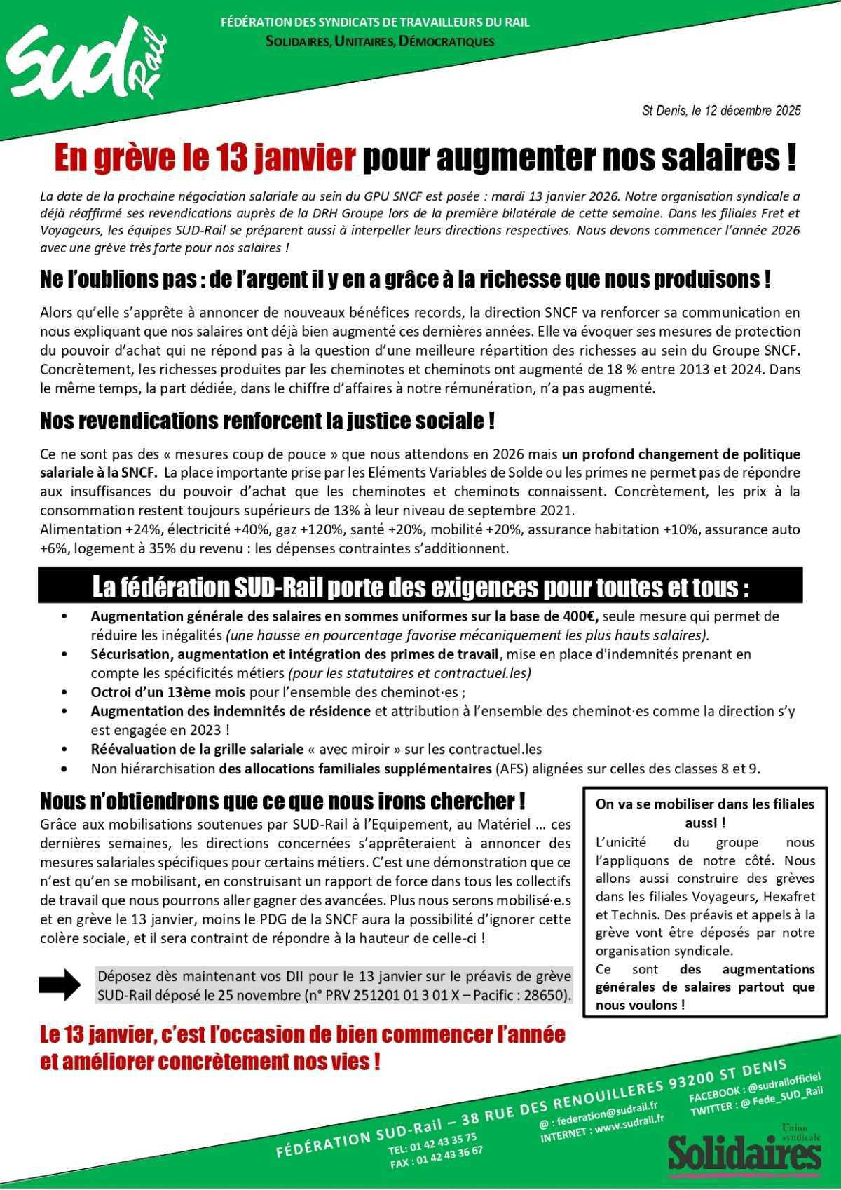 En grève le 13 janvier pour augmenter nos salaires ! En grève le 13 janvier pour augmenter nos salaires !