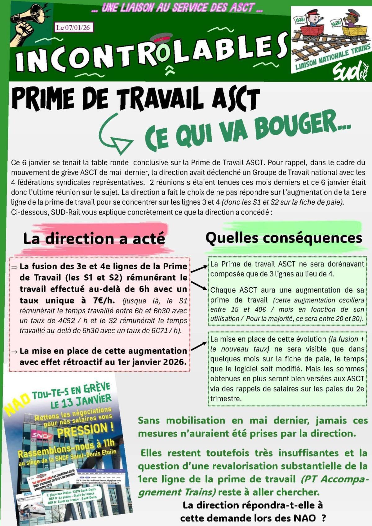 PRIME DE TRAVAIL ASCT : Ce qui va bouger ! PRIME DE TRAVAIL ASCT : Ce qui va bouger !